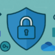 Illustration of a padlock on a shield representing secure sharing in Microsoft Teams, SharePoint, and OneDrive, featured in a guide on advanced protection with TeamsFox