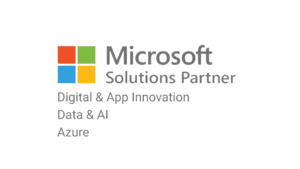 Microsoft Solutions Partner badge for Digital & App Innovation, Data & AI, and Azure