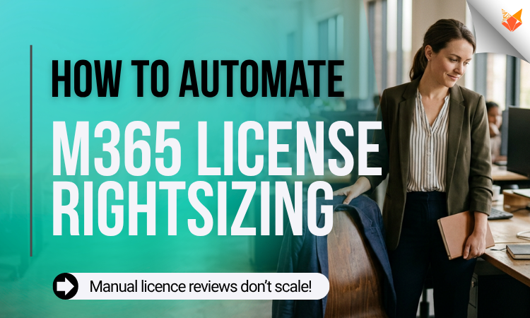 Microsoft 365 license rightsizing automation dashboard concept showing automated M365 licence optimisation and cost control for enterprise IT teams