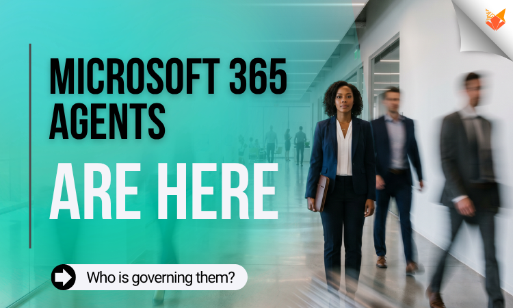 Microsoft 365 AI agents governance concept showing business professionals with automation and AI agents in enterprise environment
