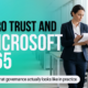 IT security professional reviewing documents in a modern office, with the headline: Zero Trust and Microsoft 365 — What governance actually looks like in practice. Article cover on implementing Zero Trust security across Microsoft 365 identity, data, devices, and AI agents.